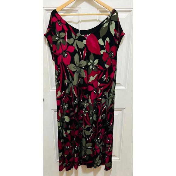 NWT Chicos Travelers Graphic Blossoms V Neck Midi Dress Botanic Berry Size 3 /XL - Picture 7 of 9